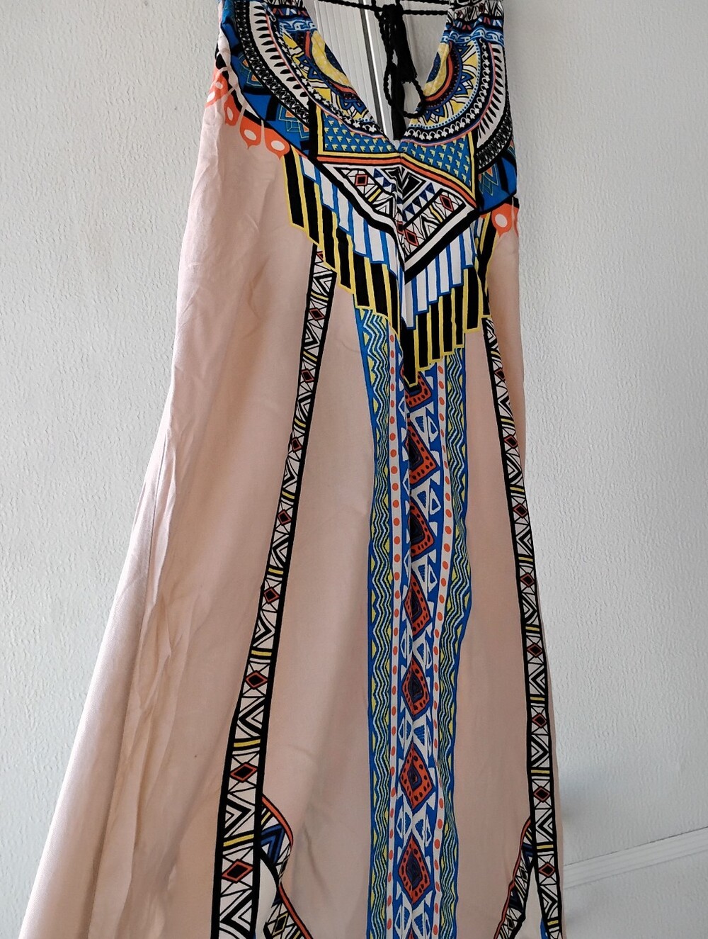 Boho Geometric Print Maxi Dress in Blush & Blue